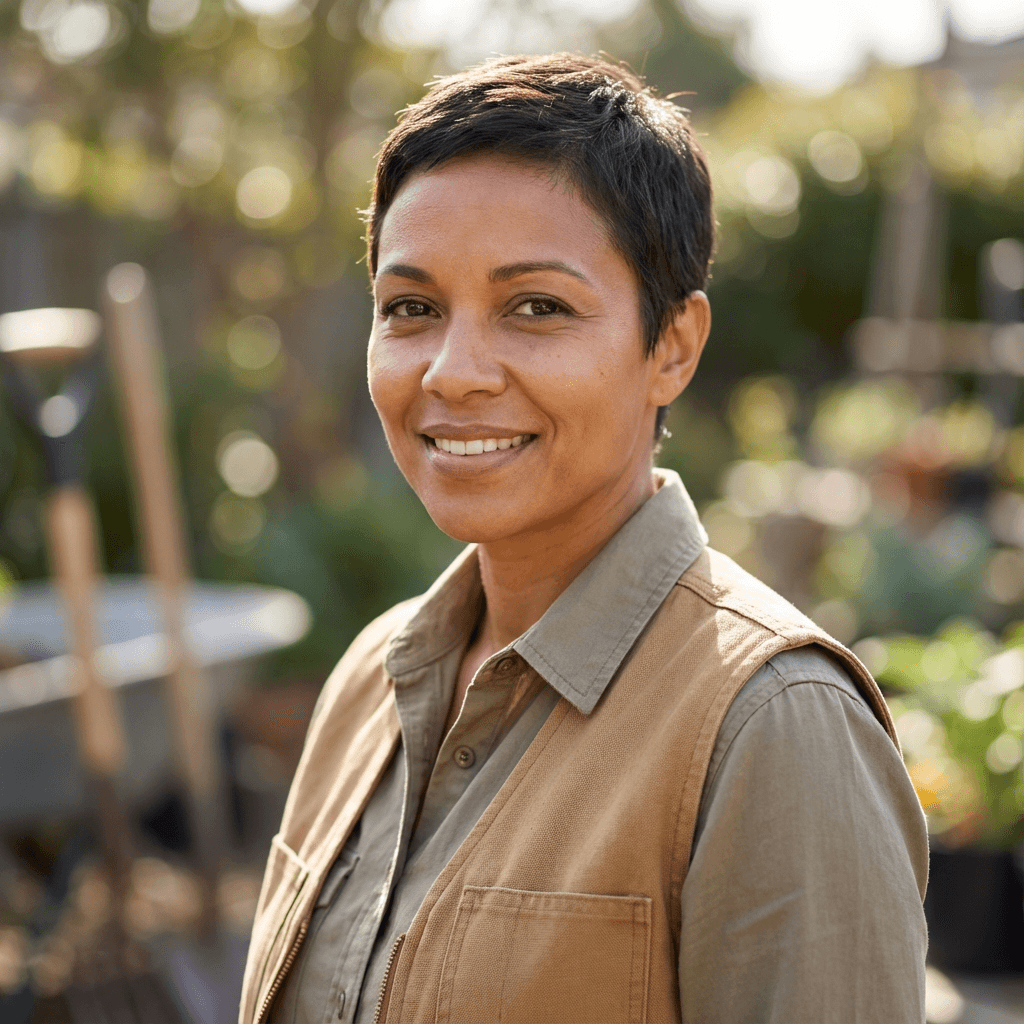 Female logistics client in her mid 40s in a delivery yard setting
